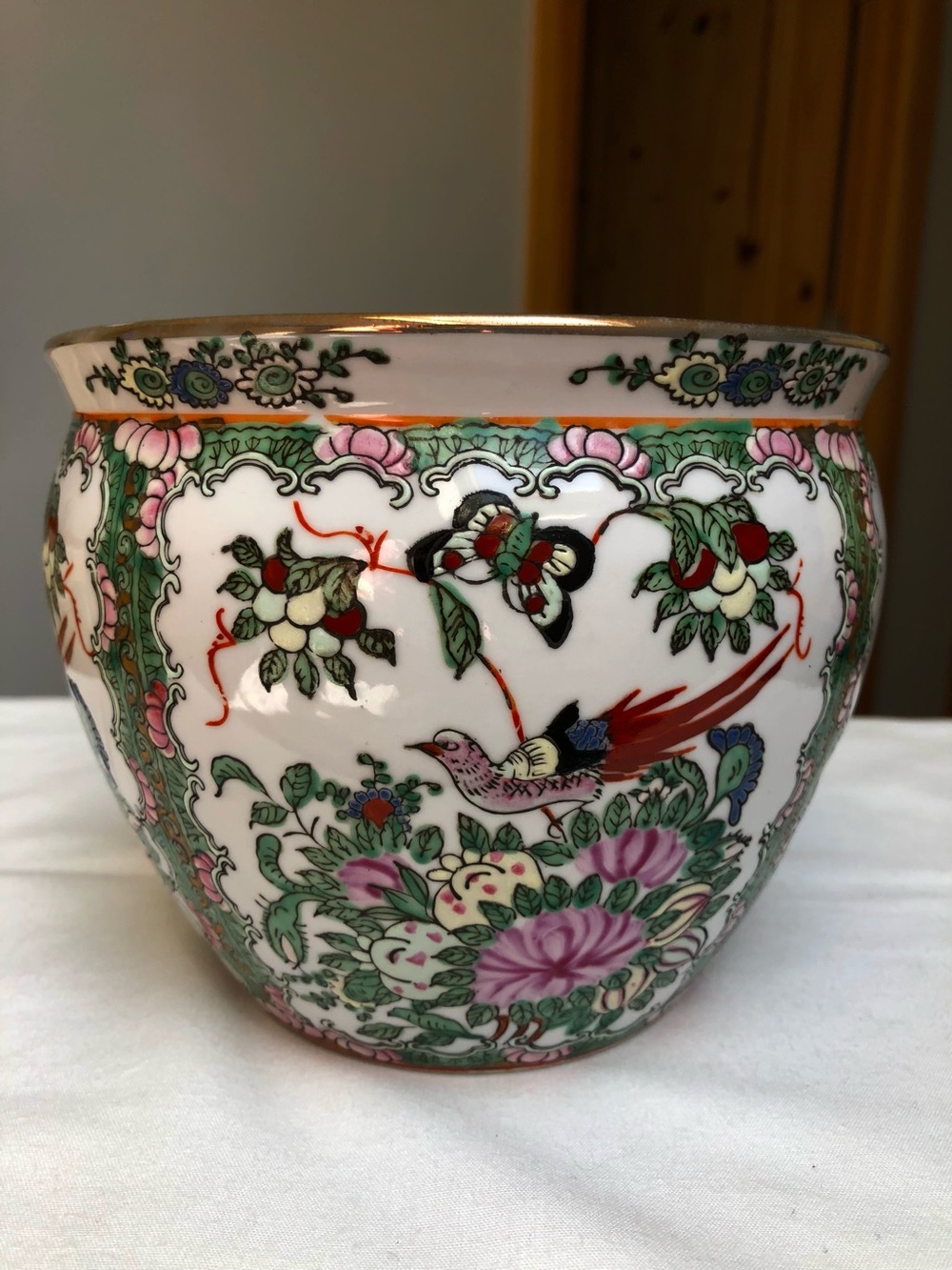 Vintage Andrea by Sadek Famille Rose Fishbowl Jardinier Planter Bowl